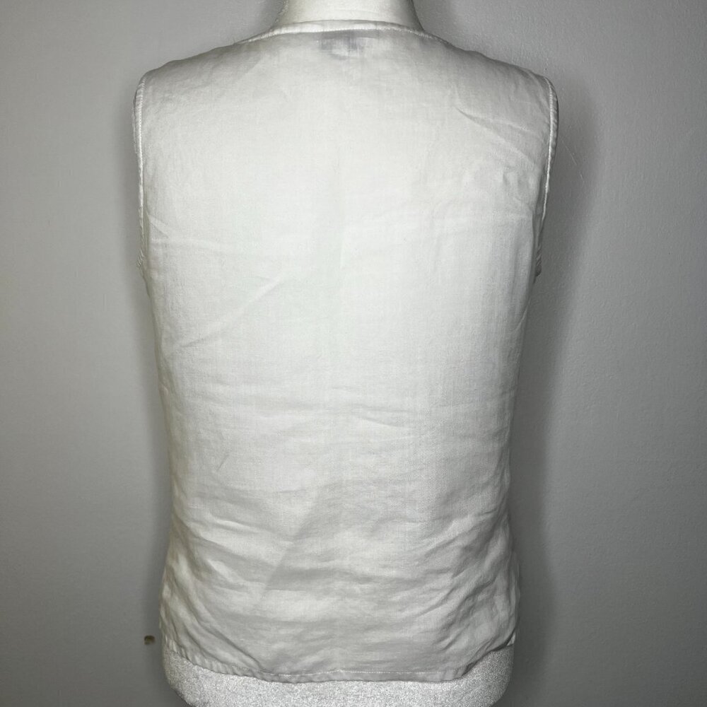 J.M.P. Women's Linen Top Large Sleeveless White Satin Detail Sheer Beachy Resort - Picture 4 of 7